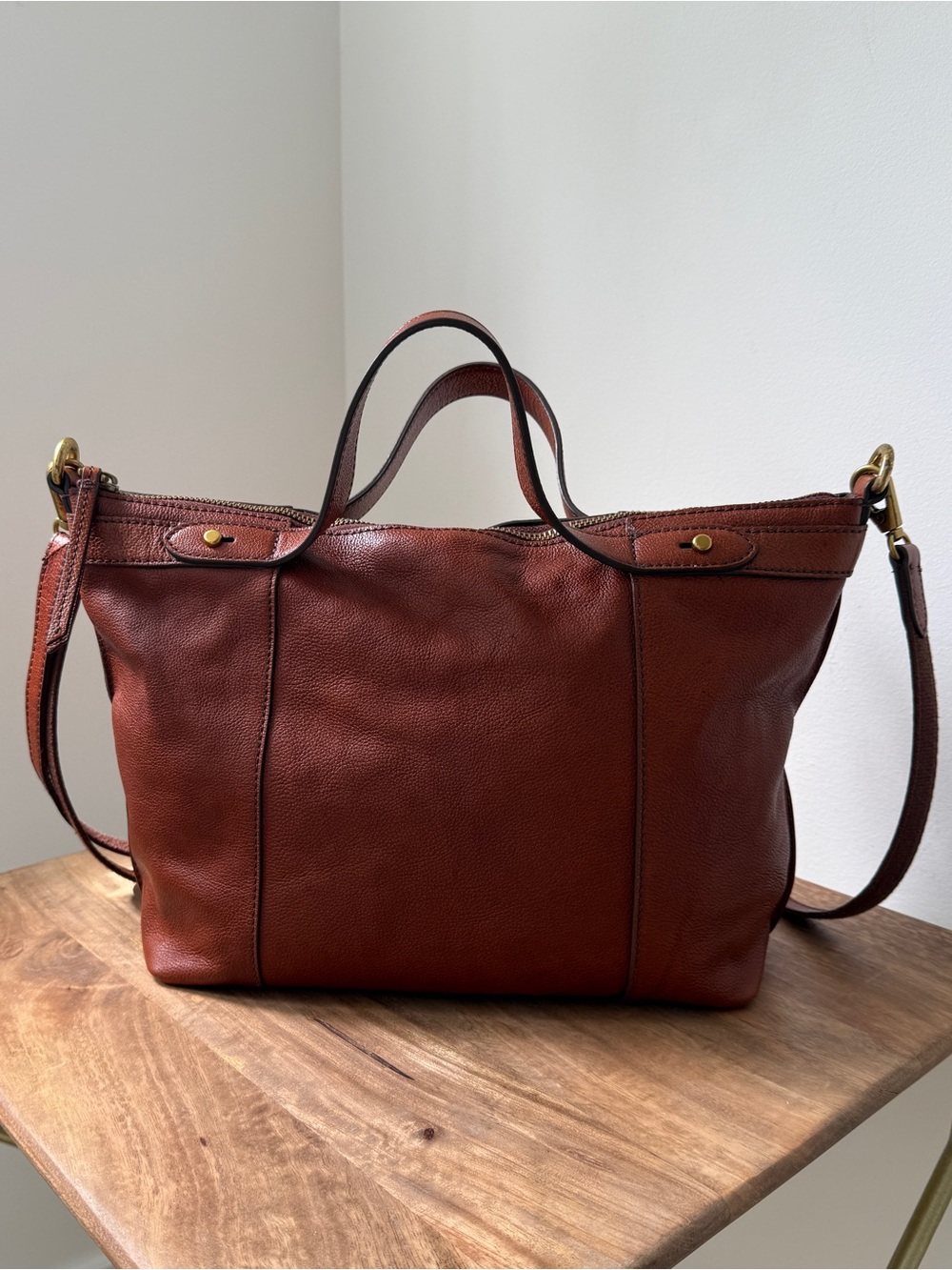 Fossil Vintage Sadie Leather Satchel Crossbody Bag - Brandy